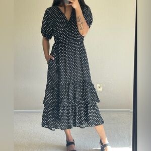 BIN#27 - KNOX ROSE Women’s Medium Print Black Wrap Midi Dress